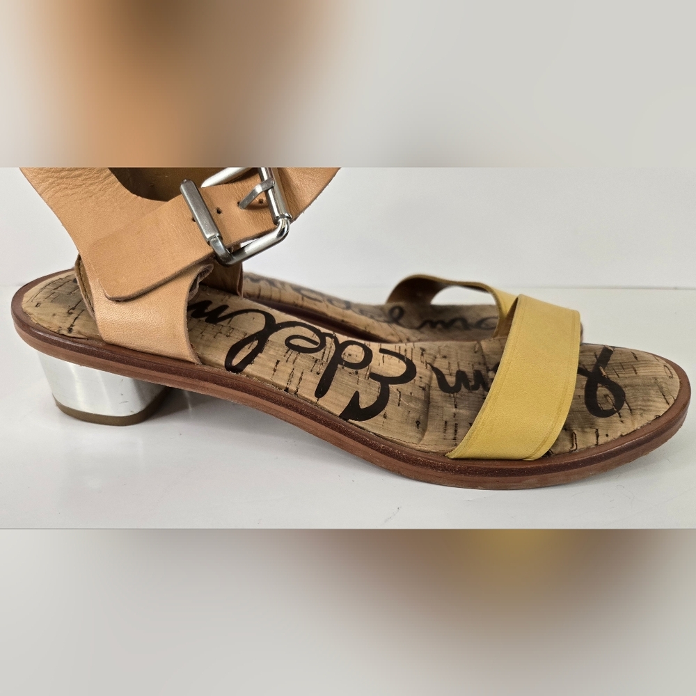 Sam Edelman Trixie Sandals Size 7.5 Tan & Gold, Heel Buckle Ankles Toe Strap - Picture 7 of 10